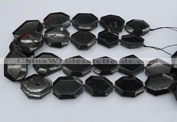 CNG5407 20*30mm - 35*45mm faceted freeform black tourmaline beads