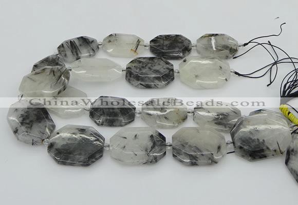 CNG5687 20*30mm - 35*45mm faceted freeform black rutilated quartz beads
