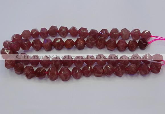 CNG5849 10*12mm - 14*15mm faceted nuggets strawberry quartz beads