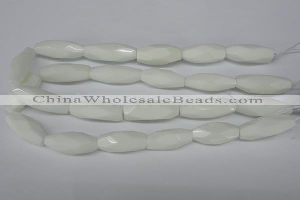 CNG591 12*30mm - 13*32mm faceted rice white porcelain nugget beads