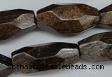 CNG599 13*28mm - 15*34mm faceted rice bronzite nugget beads