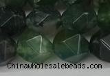 CNG6026 15.5 inches 12mm faceted nuggets moss agate beads