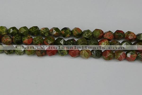 CNG6039 15.5 inches 12mm faceted nuggets unakite gemstone beads