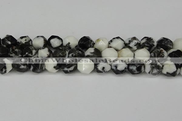 CNG6056 15.5 inches 12mm faceted nuggets black & white jasper beads