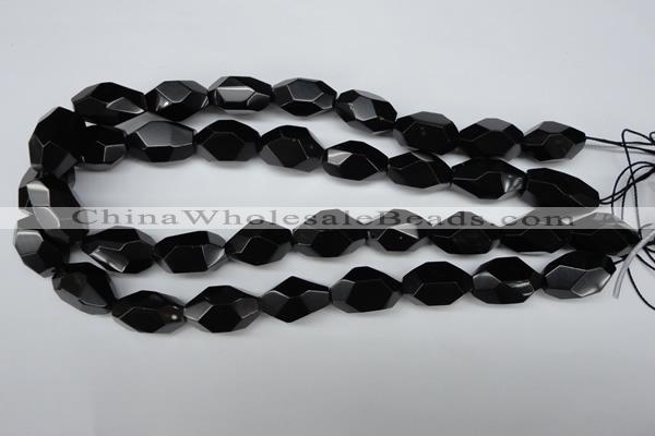 CNG606 12*20mm – 14*24mm faceted nuggets black agate beads