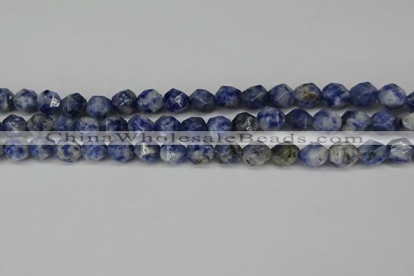 CNG6103 15.5 inches 8mm faceted nuggets blue spot stone beads