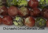 CNG6193 15.5 inches 10mm faceted nuggets red plum blossom jade beads