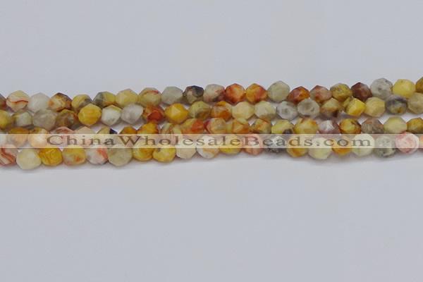 CNG6222 15.5 inches 6mm faceted nuggets yellow crazy lace agate beads