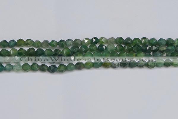 CNG6225 15.5 inches 6mm faceted nuggets moss agate beads