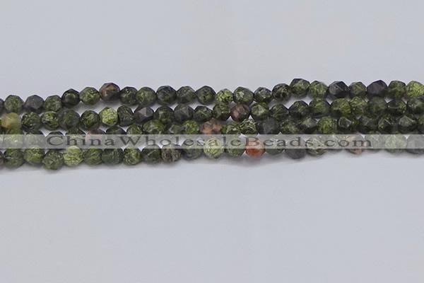 CNG6243 15.5 inches 6mm faceted nuggets green lace stone beads