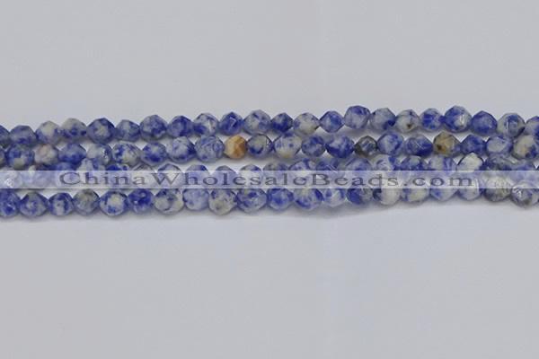 CNG6250 15.5 inches 6mm faceted nuggets blue spot stone beads