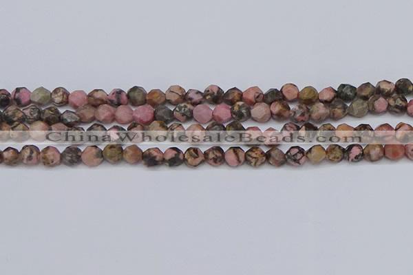 CNG6252 15.5 inches 6mm faceted nuggets rhodonite beads