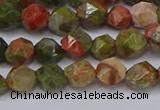 CNG6254 15.5 inches 6mm faceted nuggets unakite beads wholesale