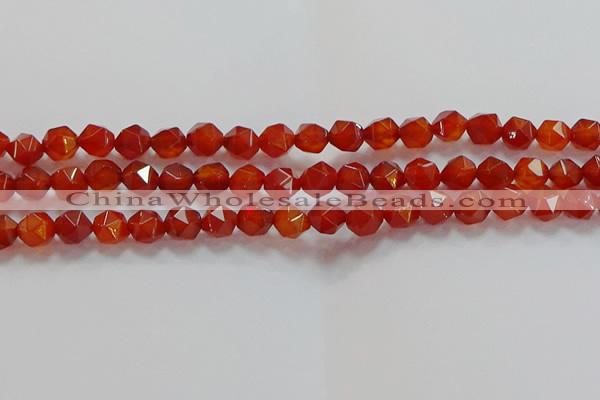 CNG6505 15.5 inches 8mm faceted nuggets red agate beads