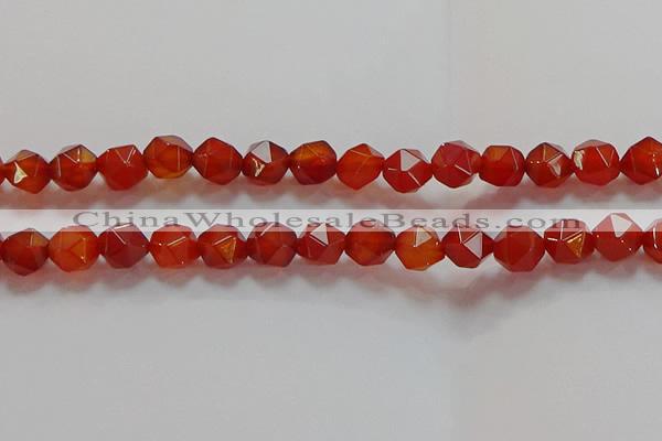 CNG6506 15.5 inches 10mm faceted nuggets red agate beads