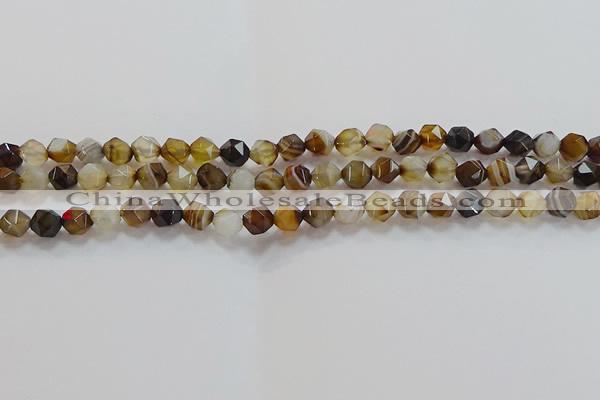 CNG6516 15.5 inches 6mm faceted nuggets line agate beads
