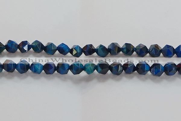 CNG6541 15.5 inches 12mm faceted nuggets blue tiger eye beads