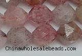 CNG7258 15.5 inches 12mm faceted nuggets strawberry quartz beads