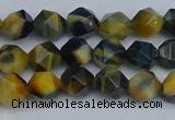 CNG7310 15.5 inches 6mm faceted nuggets golden & blue tiger eye beads