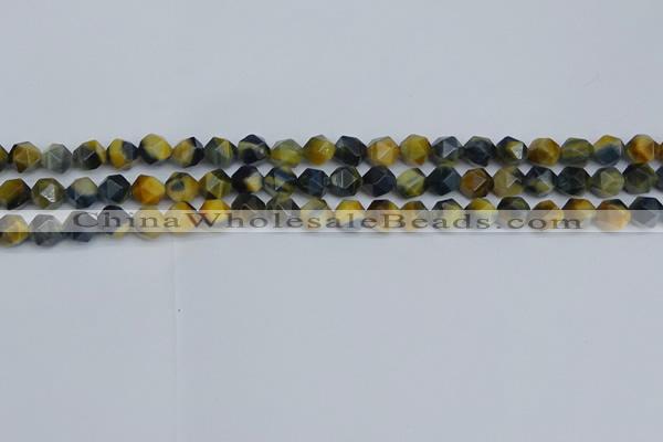 CNG7310 15.5 inches 6mm faceted nuggets golden & blue tiger eye beads