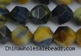 CNG7313 15.5 inches 12mm faceted nuggets golden & blue tiger eye beads