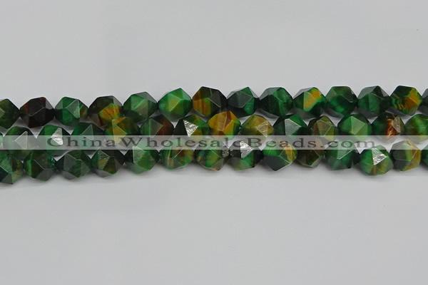 CNG7328 15.5 inches 12mm faceted nuggets green tiger eye beads