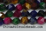 CNG7330 15.5 inches 6mm faceted nuggets mixed tiger eye beads