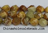 CNG7375 15.5 inches 6mm faceted nuggets picture jasper beads