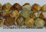 CNG7376 15.5 inches 8mm faceted nuggets picture jasper beads