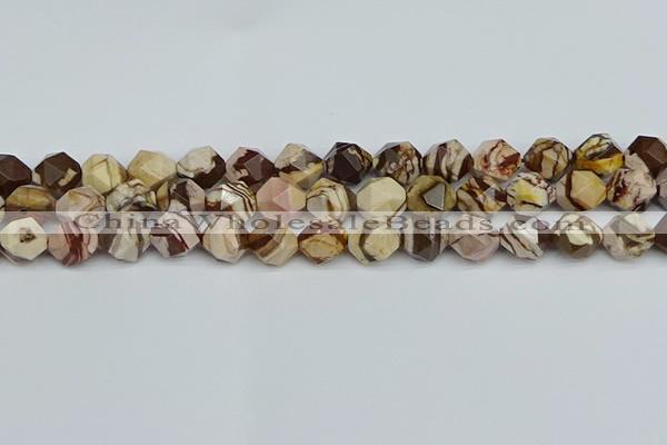 CNG7382 15.5 inches 10mm faceted nuggets zebra jasper beads