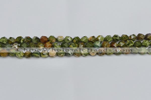 CNG7395 15.5 inches 6mm faceted nuggets rhyolite gemstone beads