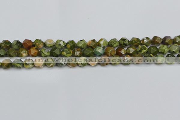 CNG7396 15.5 inches 8mm faceted nuggets rhyolite gemstone beads