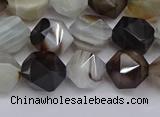 CNG7501 15.5 inches 6mm faceted nuggets line agate beads