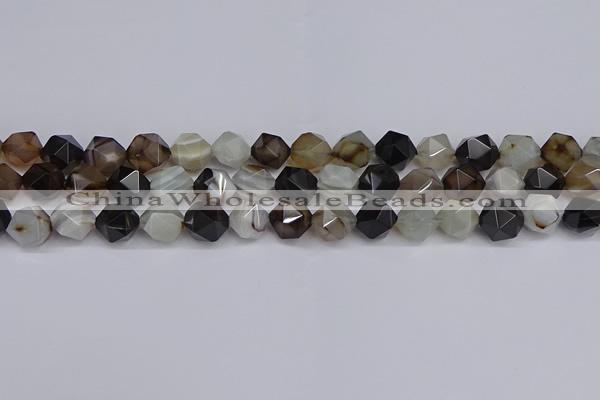 CNG7501 15.5 inches 6mm faceted nuggets line agate beads