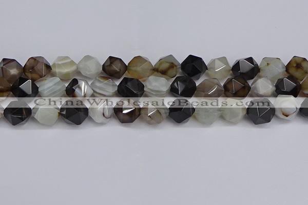 CNG7503 15.5 inches 10mm faceted nuggets line agate beads