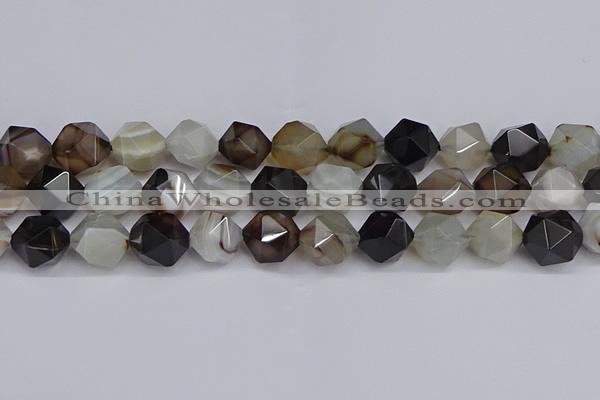 CNG7504 15.5 inches 12mm faceted nuggets line agate beads