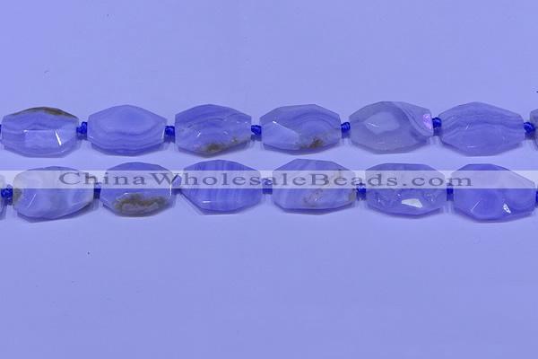CNG7526 18*25mm - 25*35mm faceted freeform blue lace agate beads