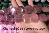 CNG7564 18*25mm - 20*28mm faceted freeform strawberry quartz beads