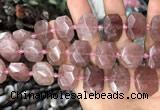 CNG7756 13*18mm - 15*25mm faceted freeform strawberry quartz beads