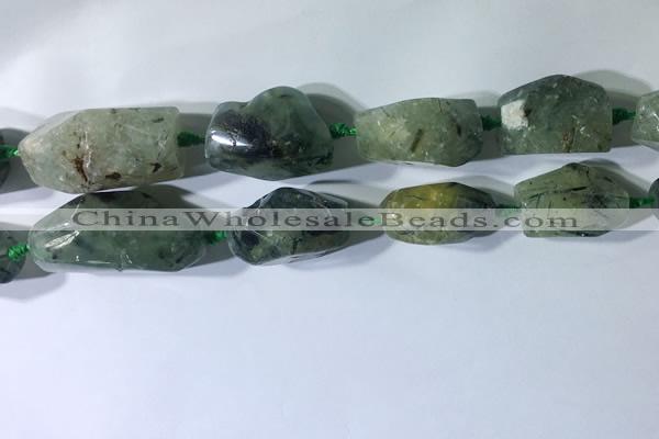 CNG7954 15.5 inches 15*25mm - 20*40mm nuggets green rutilated quartz beads