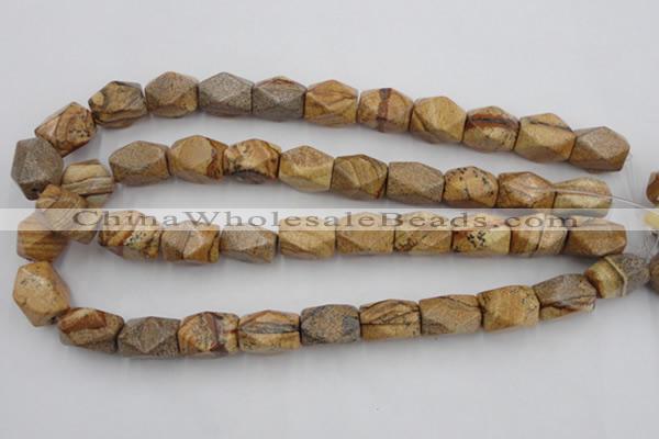 CNG842 15.5 inches 13*18mm faceted nuggets picture jasper beads