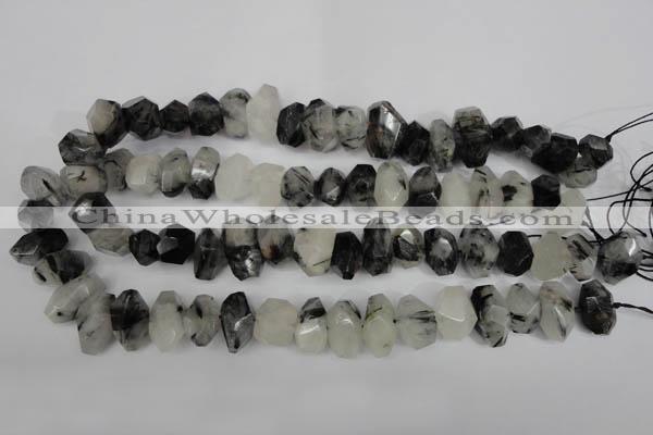 CNG856 15.5 inches 10*16mm faceted nuggets black rutilated quartz beads