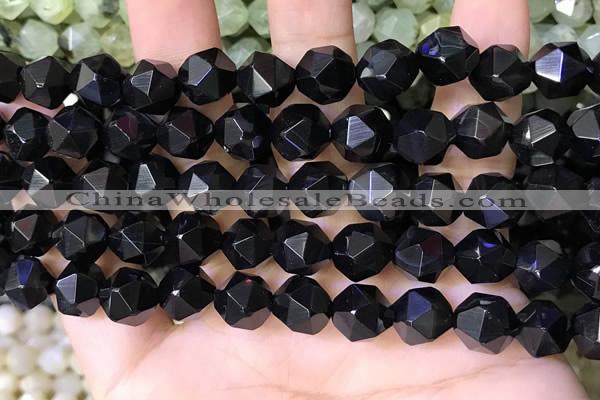 CNG8738 15.5 inches 10mm faceted nuggets black agate beads