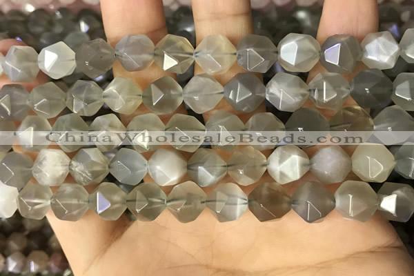 CNG8748 15.5 inches 10mm faceted nuggets grey moonstone beads