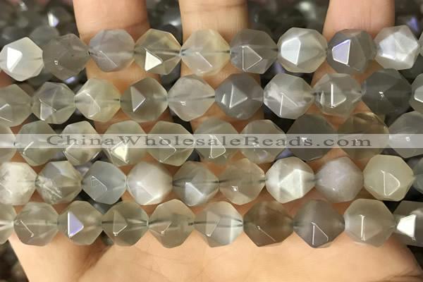 CNG8749 15.5 inches 12mm faceted nuggets grey moonstone beads