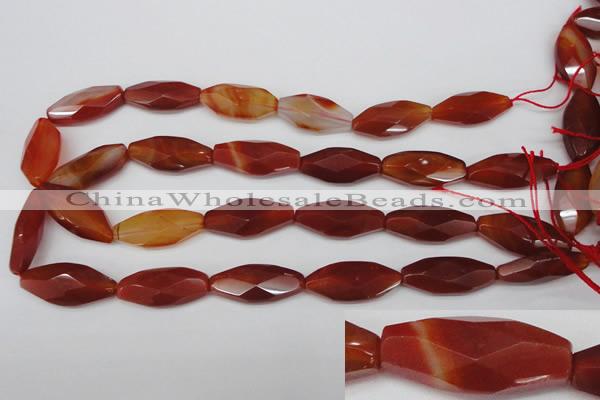 CNG880 15.5 inches 14*30mm faceted rice red agate nugget beads