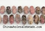 CNG8919 15.5 inches 10*25mm - 15*30mm faceted nuggets rhodonite beads