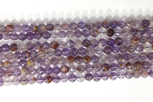 CNG9061 15.5 inches 6mm faceted nuggets purple phantom quartz beads