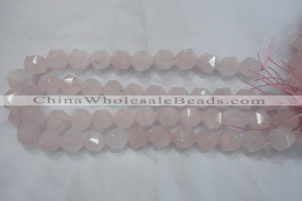 CNG923 15 inches 16mm faceted nuggets rose quartz beads