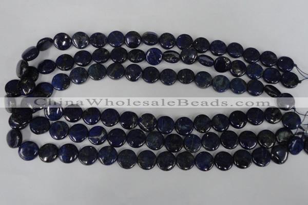 CNL452 15.5 inches 12mm flat round natural lapis lazuli beads